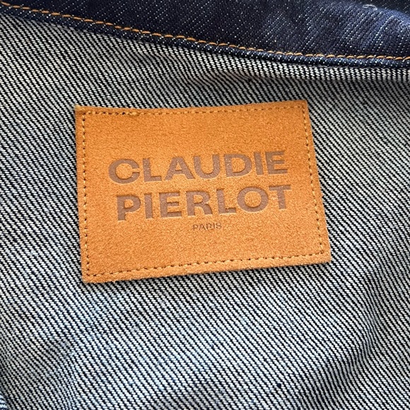 CLAUDIE PIERLOT Wide-Collar Denim Jacket in Blue - Picture 6 of 12